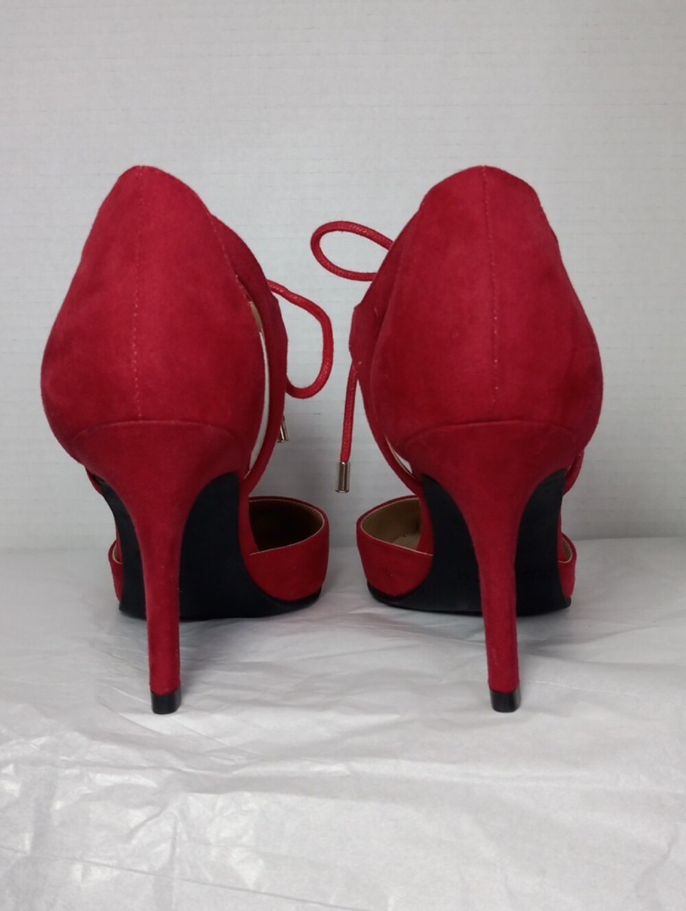 Unisa Red Faux Suede Pointed-Toe Tie Ankle Heels - Women Size 8 - Picture 7 of 10